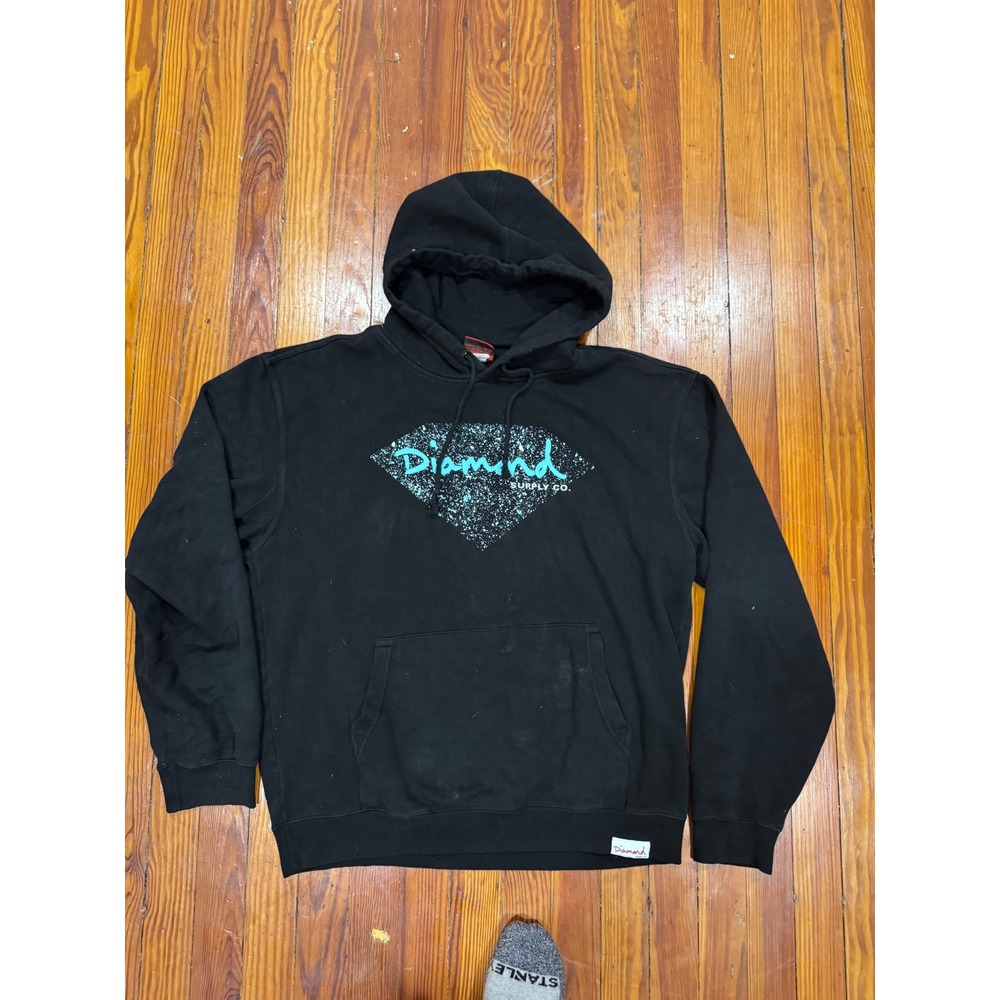 Diamond Supply Co Mens Black Splatter Diamond Logo Pullover Hoodie Size Large